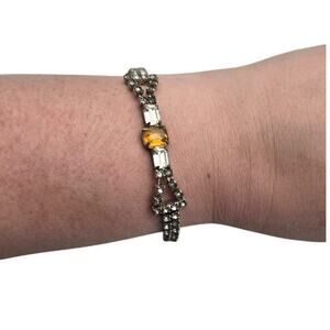 Amber Rhinestone Tennis Bracelet Silver Tone – Vintage Glam Art Deco